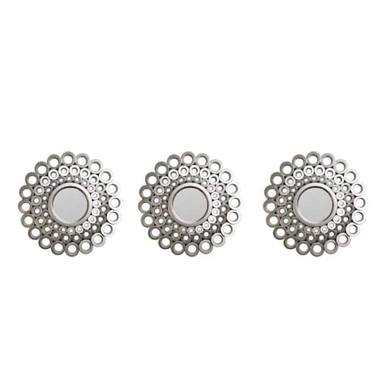 32595156 9.5 in. Cascading Angular Orbs Matte Pewter Gray Decorative Round Mirror, Set of 3